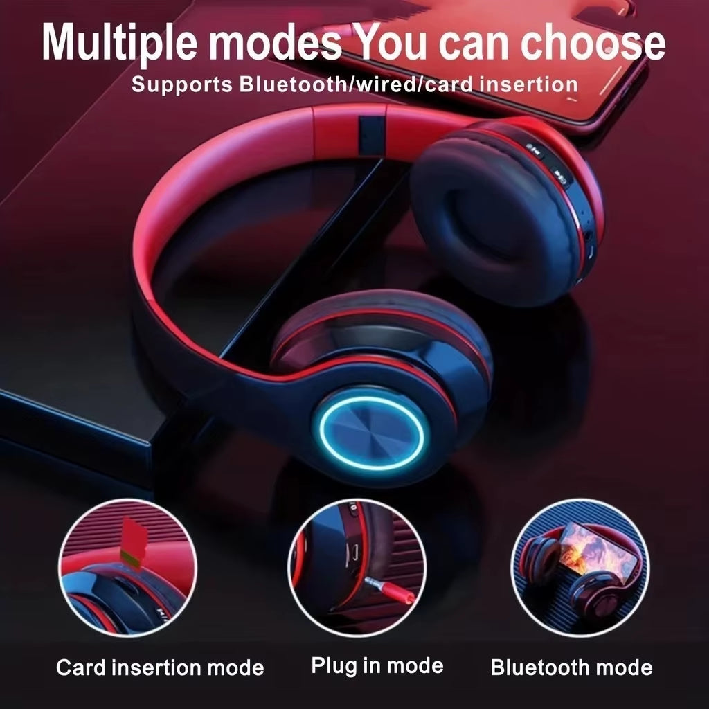 Wireless Bluetooth 5.0 Headphone with Microphone On-Ear Headset Stereo Sound Earphones Sports Gaming Foldable Headphones Game