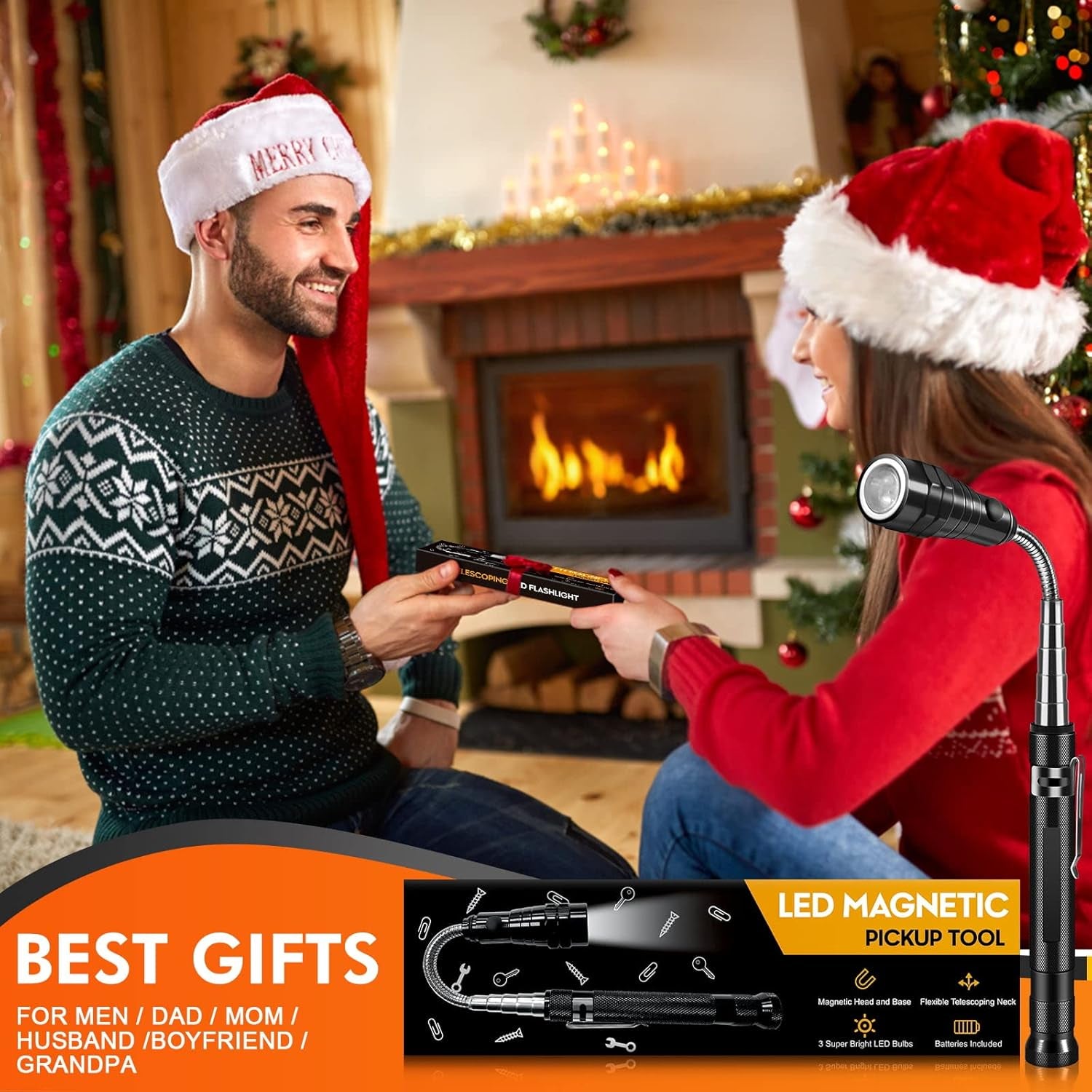 LED Magnetic Pickup Tool, Gifts for Men Dad Him Boyfriend Husband, Cool Gadget with LED Lights, Extendable Neck, Telescoping Pick up Magnet Stick for Diyers Handymen, Birthday Father'S Day Gift