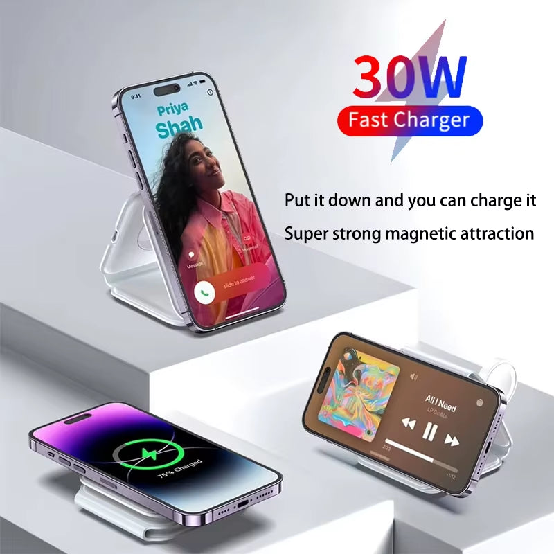 Durable PC Material 30W 3-In-1 Multifunction Wireless Charger for Multiple Devices Made