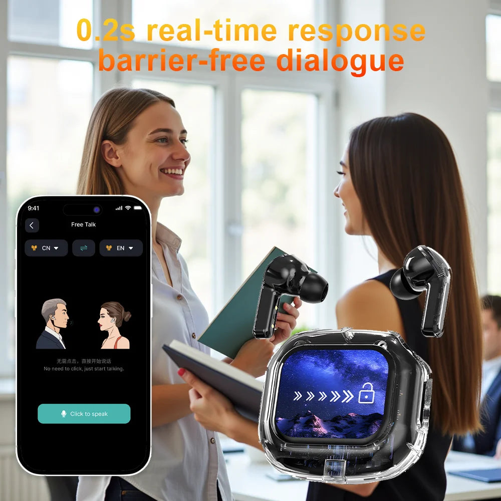 Translation Headphones with Multifunction Touch Screen Smart Wireless Bluetooth Earphone Hifi Audio Quality Business Earbud