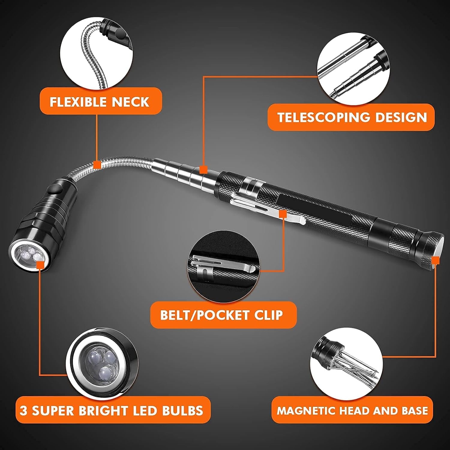 LED Magnetic Pickup Tool, Gifts for Men Dad Him Boyfriend Husband, Cool Gadget with LED Lights, Extendable Neck, Telescoping Pick up Magnet Stick for Diyers Handymen, Birthday Father'S Day Gift