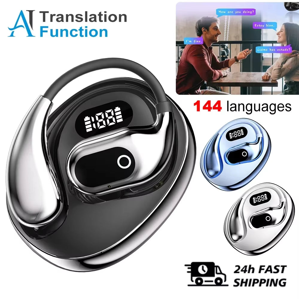 Ai Translators Earphone 144 Languages Wireless Bluetooth 5.4 Smart Voice Real Time Translator Headphones for Travel Business