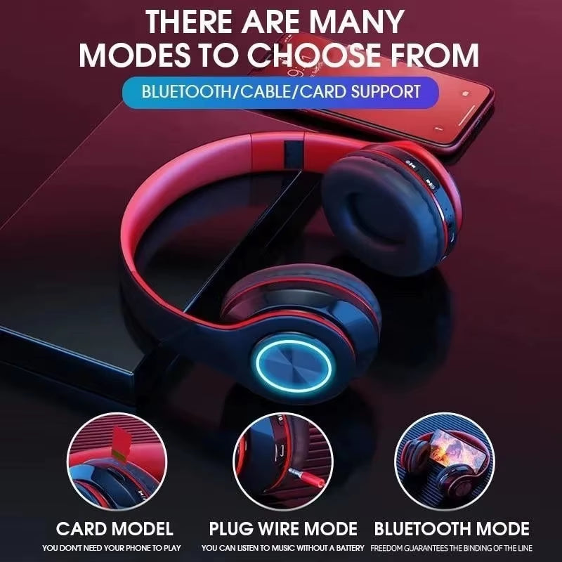 Wireless Bluetooth 5.0 Headphone with Microphone On-Ear Headset Stereo Sound Earphones Sports Gaming Foldable Headphones Game